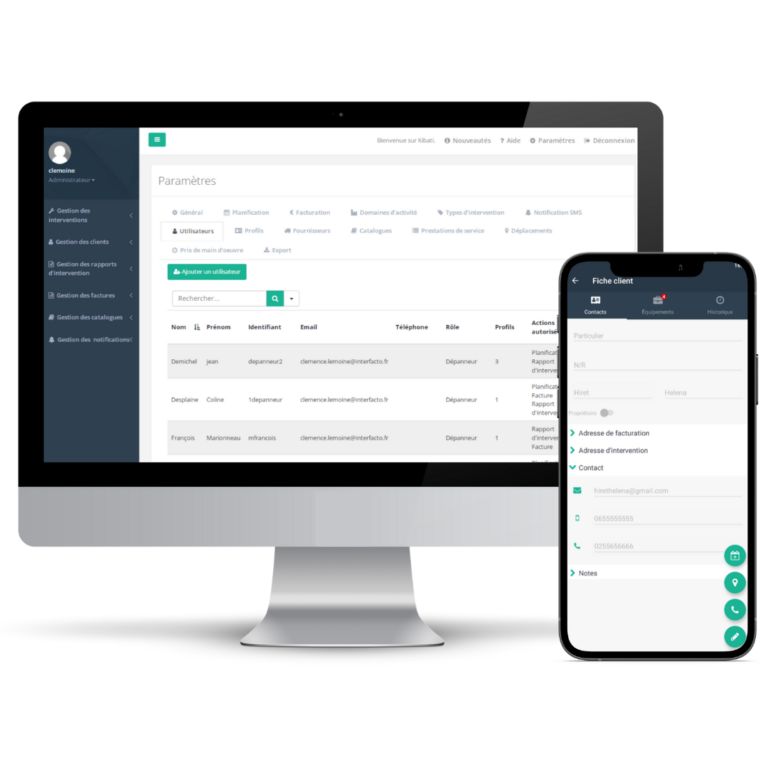 Aperçu, web et mobile, d'une fiche client